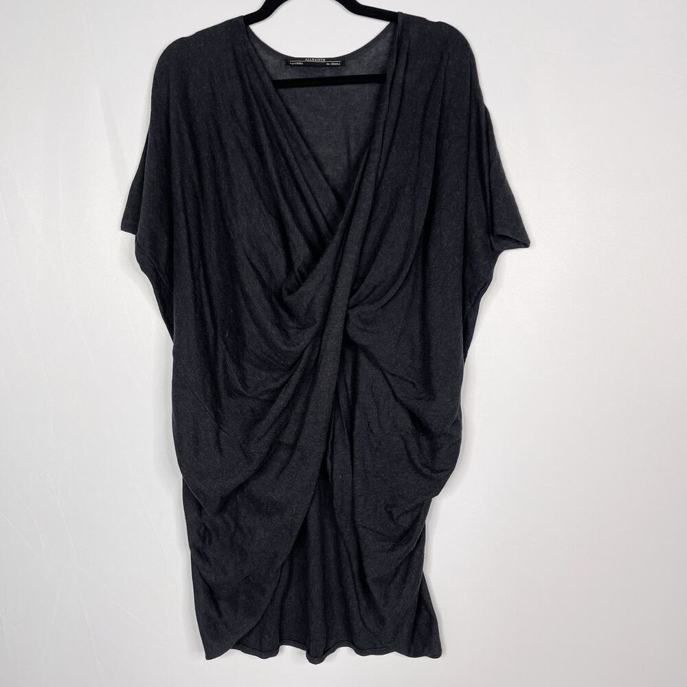 Allsaints Womens Small Dark Gray Itat Reversible Tee Sweater Short Sleeve Twist